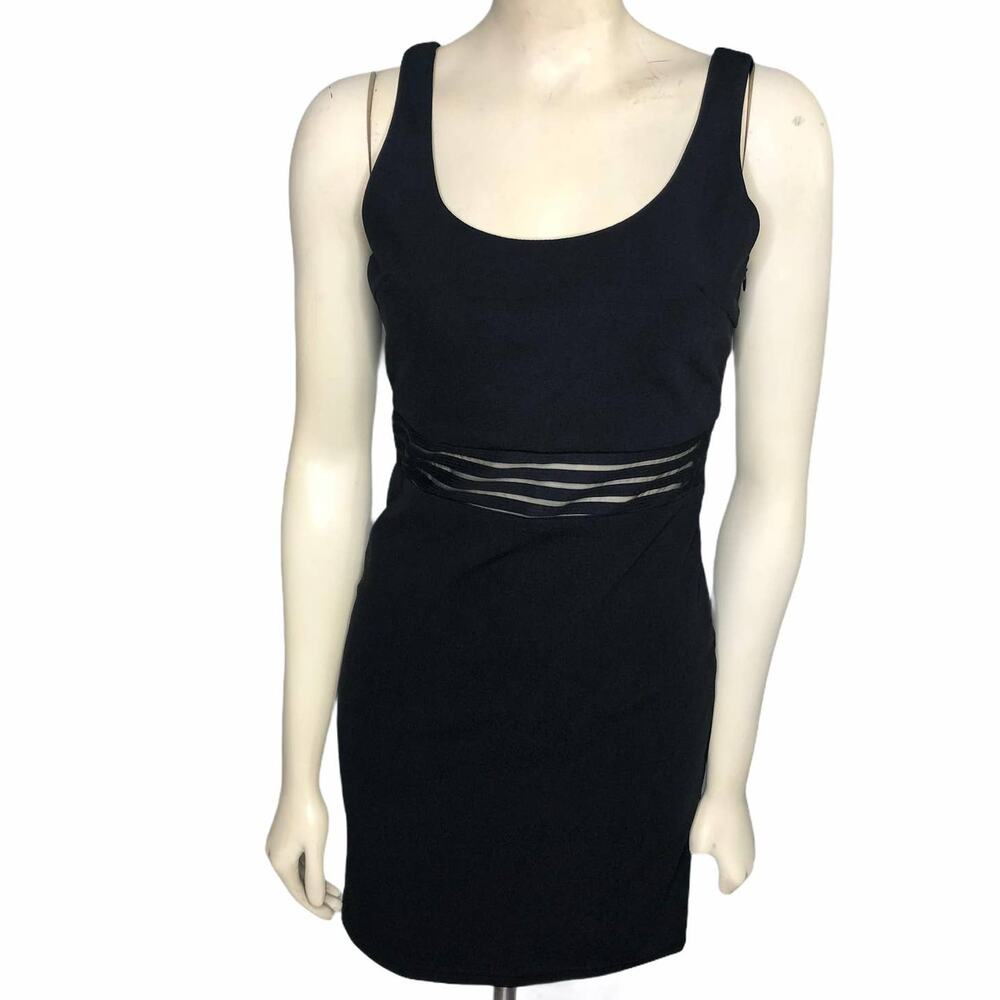 Lulu's Striped Mesh Midriff Little Black Dress